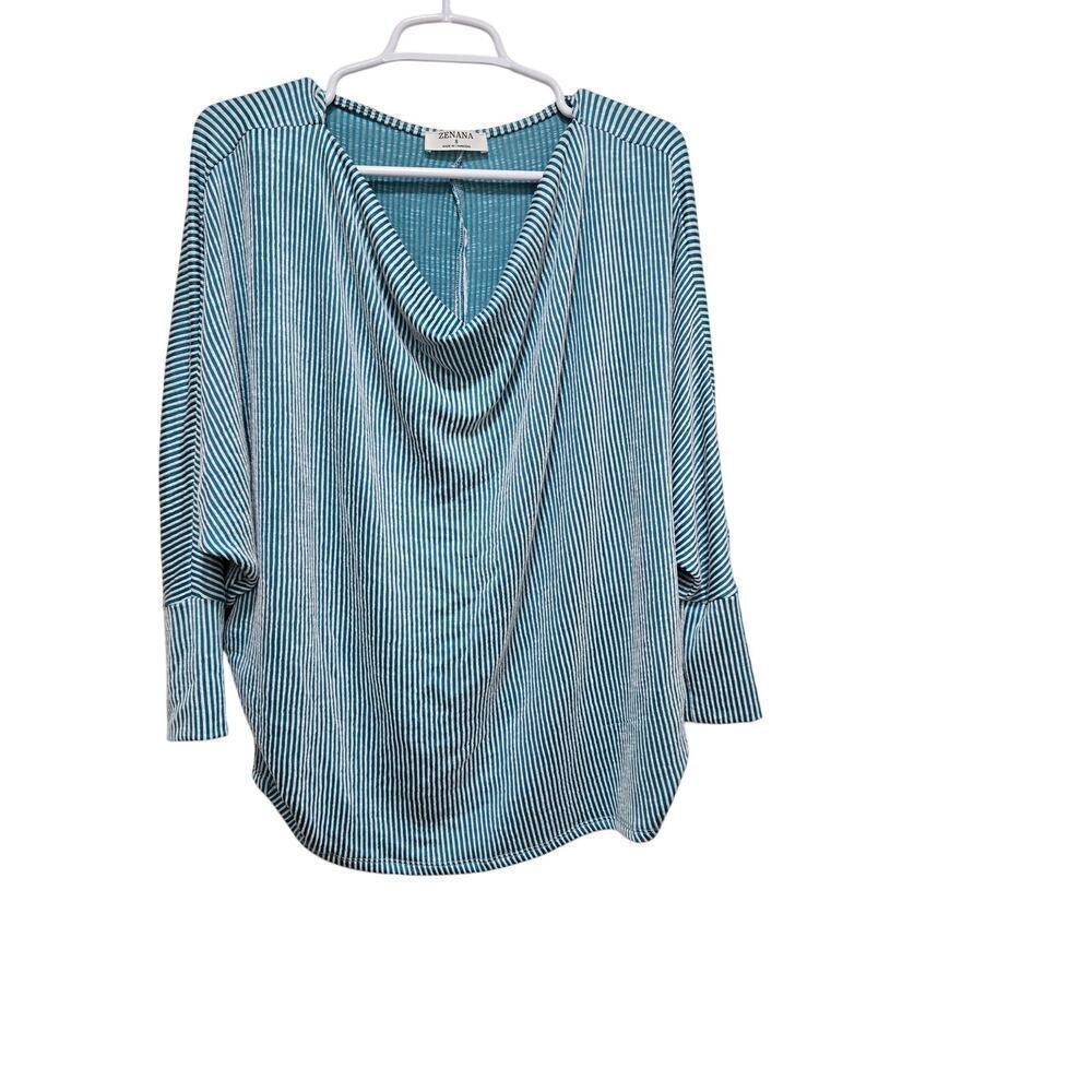 Zenana Oversized Ribbed Dolman Sleeve Striped Top Small